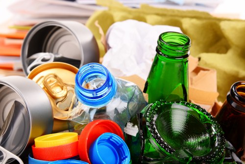 A clean and organized office space with proper waste bins
